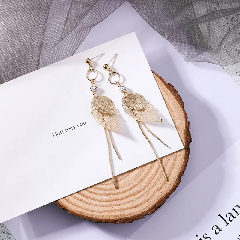 2019 Korean Earrings Trendy Ginkgo Earrings Long design Jewelry Gold Color leaf boucles d oreille Pendientes For Girls Gift (2)