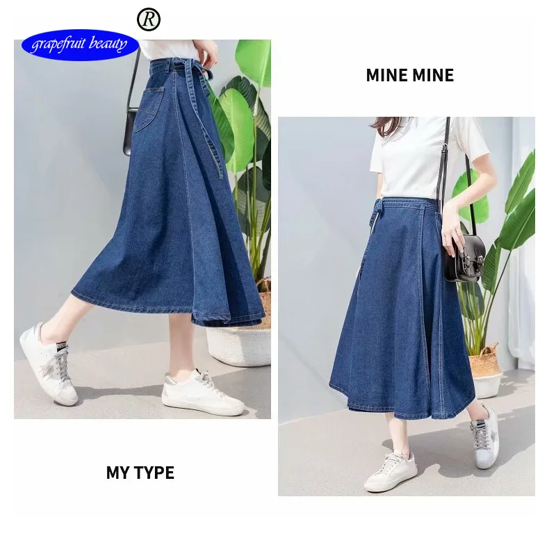 

2019 Plus Size Denim skirt Women Summer Short Sleeve Elastic Waist skirt Casual Loose Jeans skirt