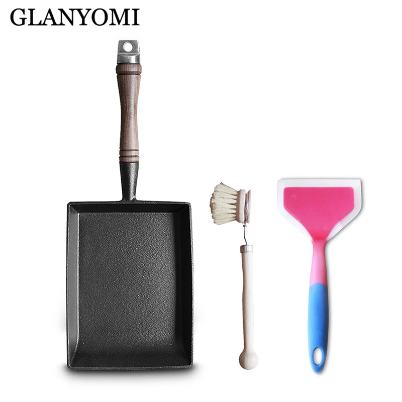 

Thickened Japanese Omelette /Egg Pan with Brush Scraper Non-stick Rectangle Mini Frying Tamagoyaki Cast Iron Pan Kitchenare