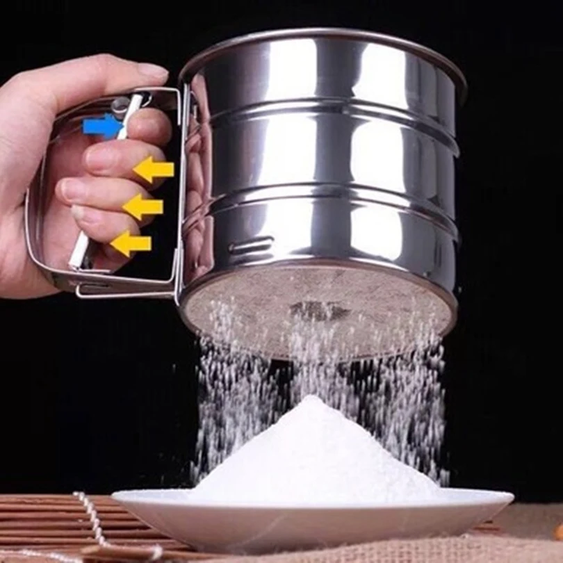 

Manually compartment cup type flour sieve baking tools stainless steel handheld powdered sugar flour sieve cup sieve