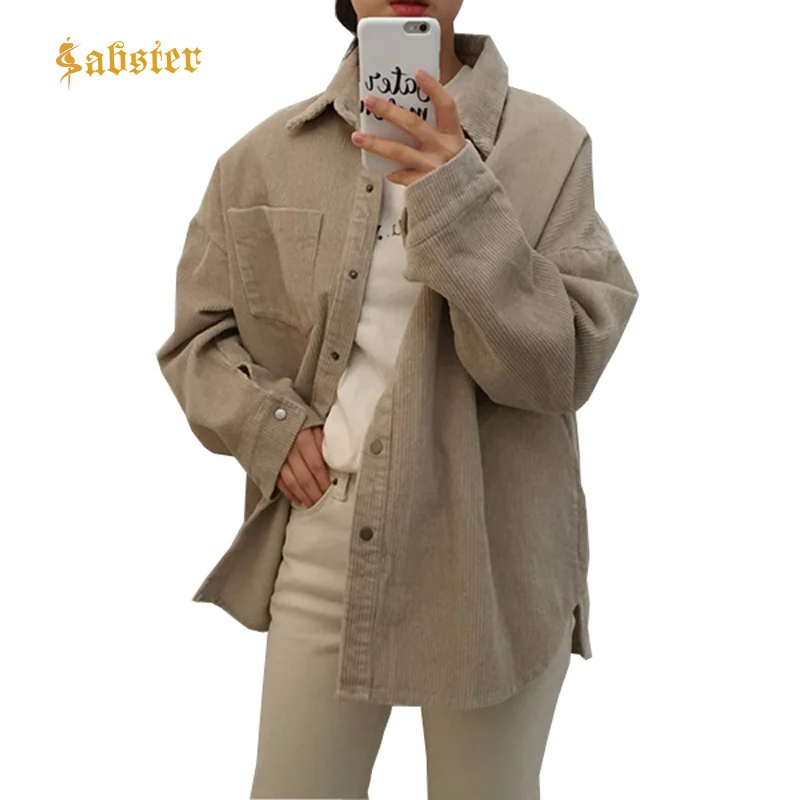 Весенняя Модная Джинсовая куртка, однотонное женское пальто с отложным воротником, Повседневная Свободная Вельветовая хлопковая рубашка размера плюс, женская одежда kz013