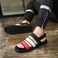 Для мужчин пляжные сандалии яркой кожи пляжные летние гладиаторы на плоской подошве Обувь для отдыха