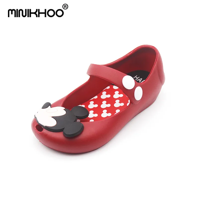 Mini Melissa/ Летние босоножки для девочек с рисунком Микки и Минни из мультфильма прозрачная обувь из ПВХ сандалии для маленьких девочек пляжные сандалии Детские Водонепроницаемые - Цвет: Wine Red