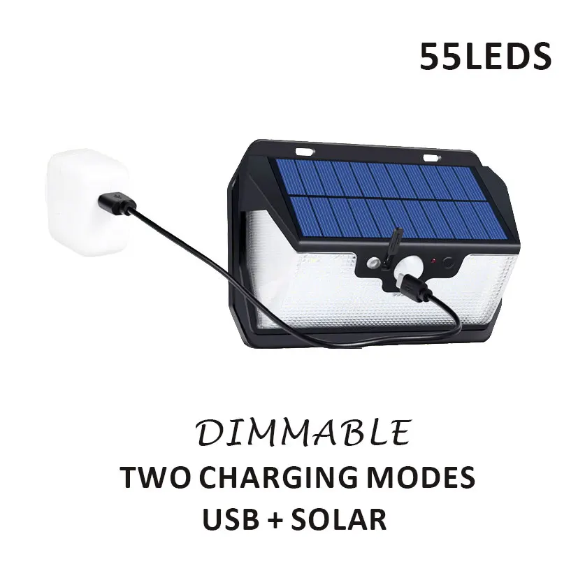 

55 LED 800LM Smart Remote Control Led Garden Solar Lights Outdoor Solar Lamp Motion Sensor USB Solar Charging Solar Wall Light
