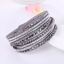 2016 Mới Da Vòng Tay Pha Lê Vòng Tay Quấn Đa Lớp Vòng Tay Cho Nữ Feminino Pulseras Mulher Trang Sức(China)