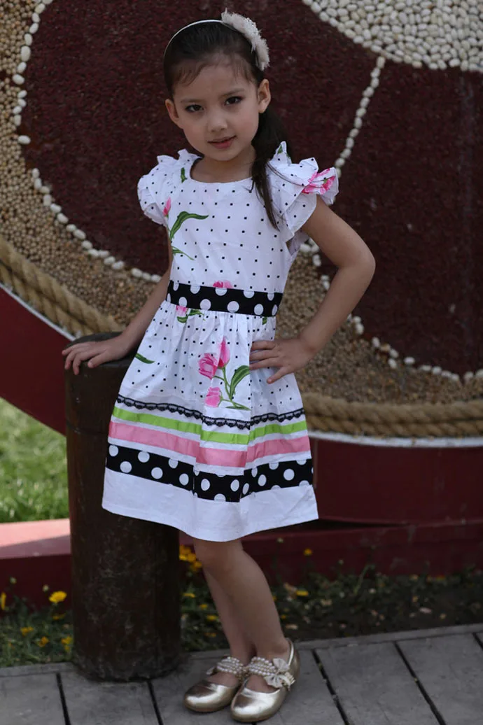 

Toddler girls dress summer pink cute Little girls dress 100% cotton Wave point kid clothes Floral popular roupas infantis menina