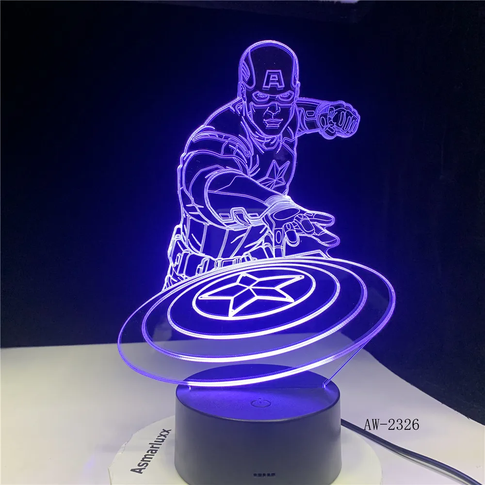 Капитан Америка щит рисунок 3D разноцветные настольные акриловые Ночник