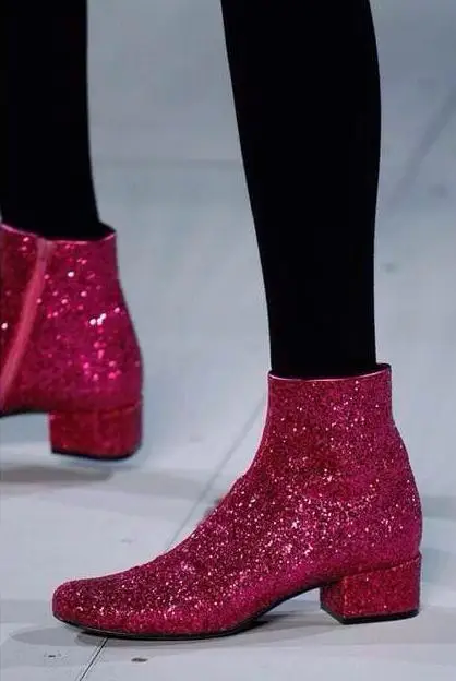 glitter low heel ankle boots