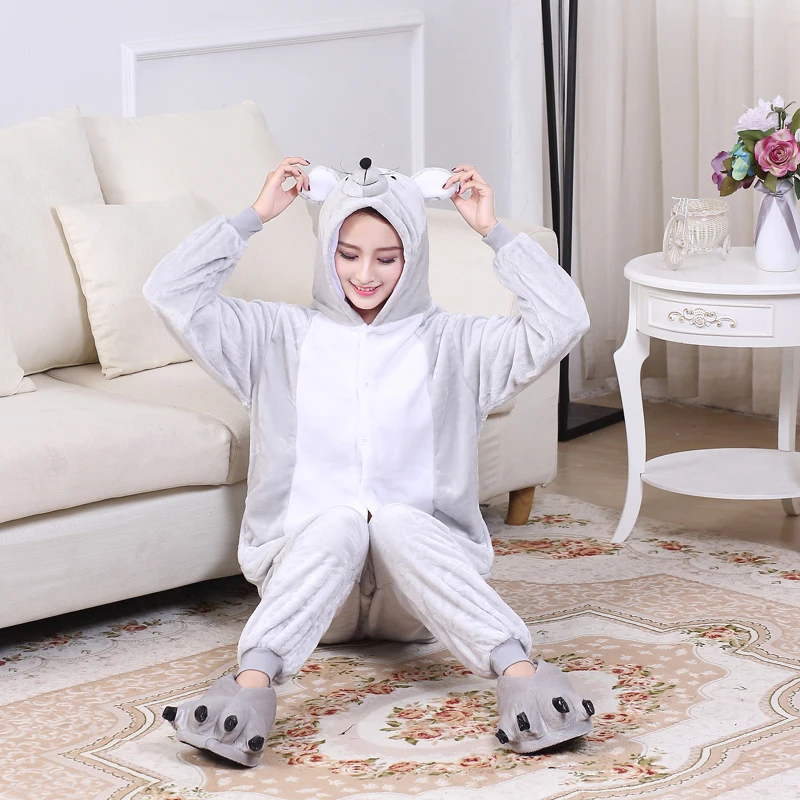 Soft Gray Mouse Onesie Flannel Warm Cute Pajamas Kigurumi Animal Sleepwear Adult For Women Cosplay home Special Costume Jumpsuit (6)