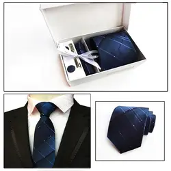 Helisopus мужской деловой костюм Свадебные Галстуки мужской галстук квадратный Полотенца Запонки Зажим для галстука белая Подарочная коробка