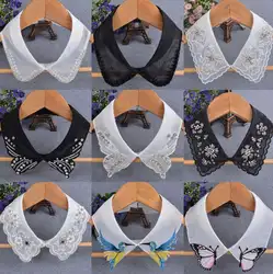 Женская Мода Кружевное шифоновое поддельные воротник Женская белый черный вышитый бисером вышивка стразами галстуки и съемный воротник R490
