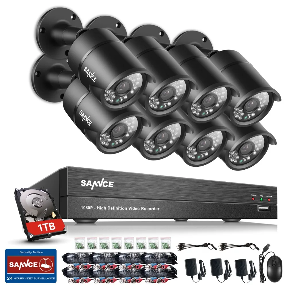 SANNCE 8CH 1080P HD DVR CCTV System 8pcs 1080P 2.0MP CCTV Security