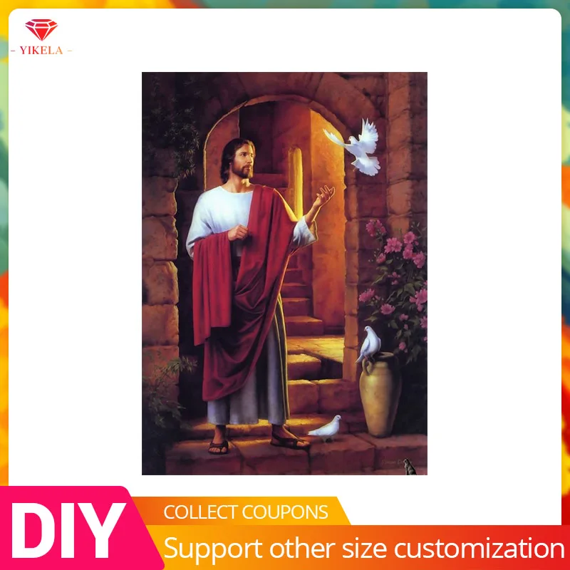 

YIKELA 5d Diy Diamond Painting Full Round Drill Embroidery Cross Stitch Sticker Mosaic Religion Portrait Gift Home Decoration