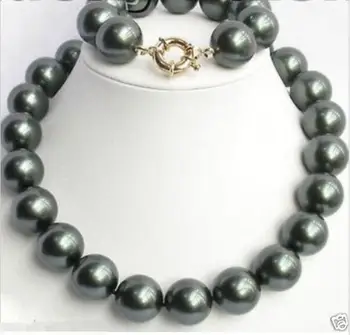 

Hot sale new Style >>>>18'' 7.5'' 14MM Tahitian Sea Black South Sea shell pearl necklace Bracelet Sets