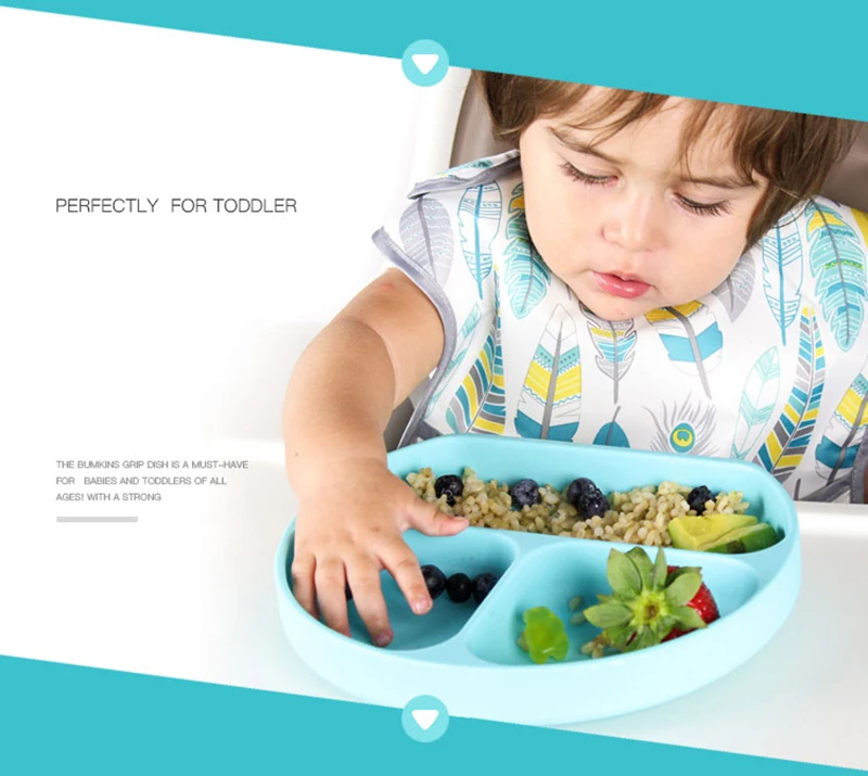Детский Силиконовый поднос для детей с присоской, посуда для кормления детей Нескользящие чаша BPA БЕСПЛАТНО Младенческая Столовая Посуда MBG0404