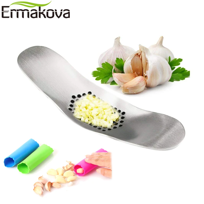 ERMAKOVA Set of 2 Garlic Press Grinding Slicer Ginger Crusher Chopper Garlic Peeler Garlic
