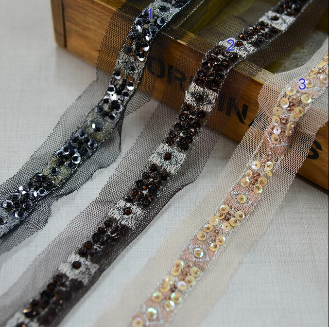 

3 yard 3.5cm 1.37" wide black beads tapes braid lace trim ribbon L2S2K557 free ship