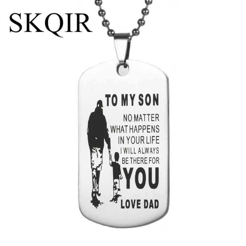 

SKQIR Personality TO MY SON/DAUGHTER Stainless Steel Pendant Necklaces Engrave Love Dad/Mum ID Tag Necklaces Customized Jewelry