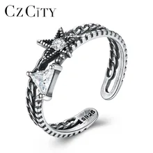 CZCITY, акция, настоящее 925 пробы, серебряные, открытые кольца для женщин, геометрический дизайн, кольцо на палец, Ретро стиль, юбилей, хорошее ювелирное изделие