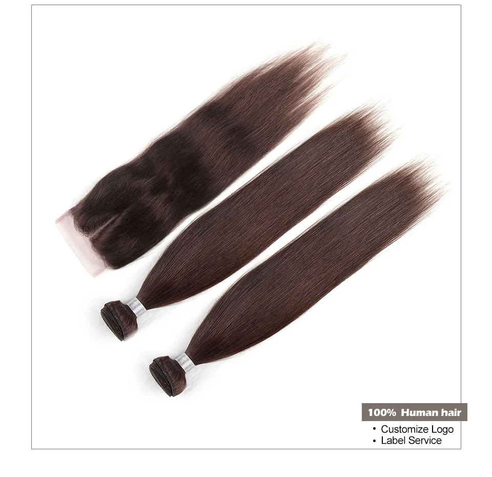 Hair Villa Pre-Colored Brazilian Straight Hair 23 Bundles Human Hair Weave With 44 Swiss Lace Closure #4 Medium Brown  (25)
