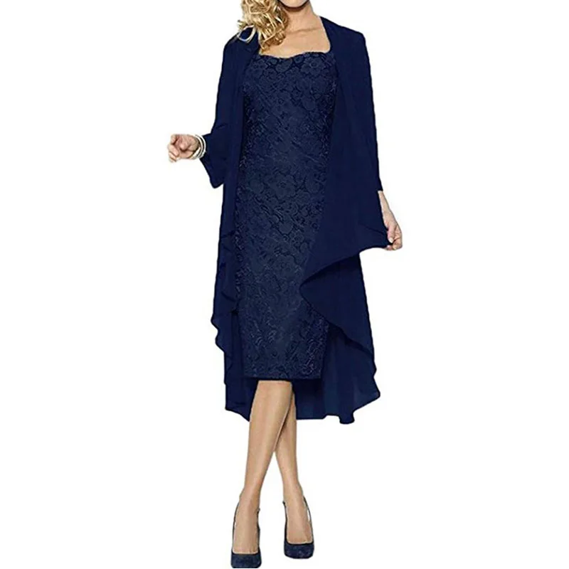 Joineles, женское кружевное платье из двух частей с жакетом, шифоновое, официальное, вечернее, вечернее платье, женское, размера плюс, 3XL, Повседневное платье, осень - Цвет: Blue