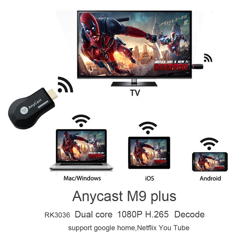 New HFLY Anycast m9 plus wifi tv stick for chrome netflix,hulu,Youtube,RK3036 support mircast/ airplay/ dlna/chromecast