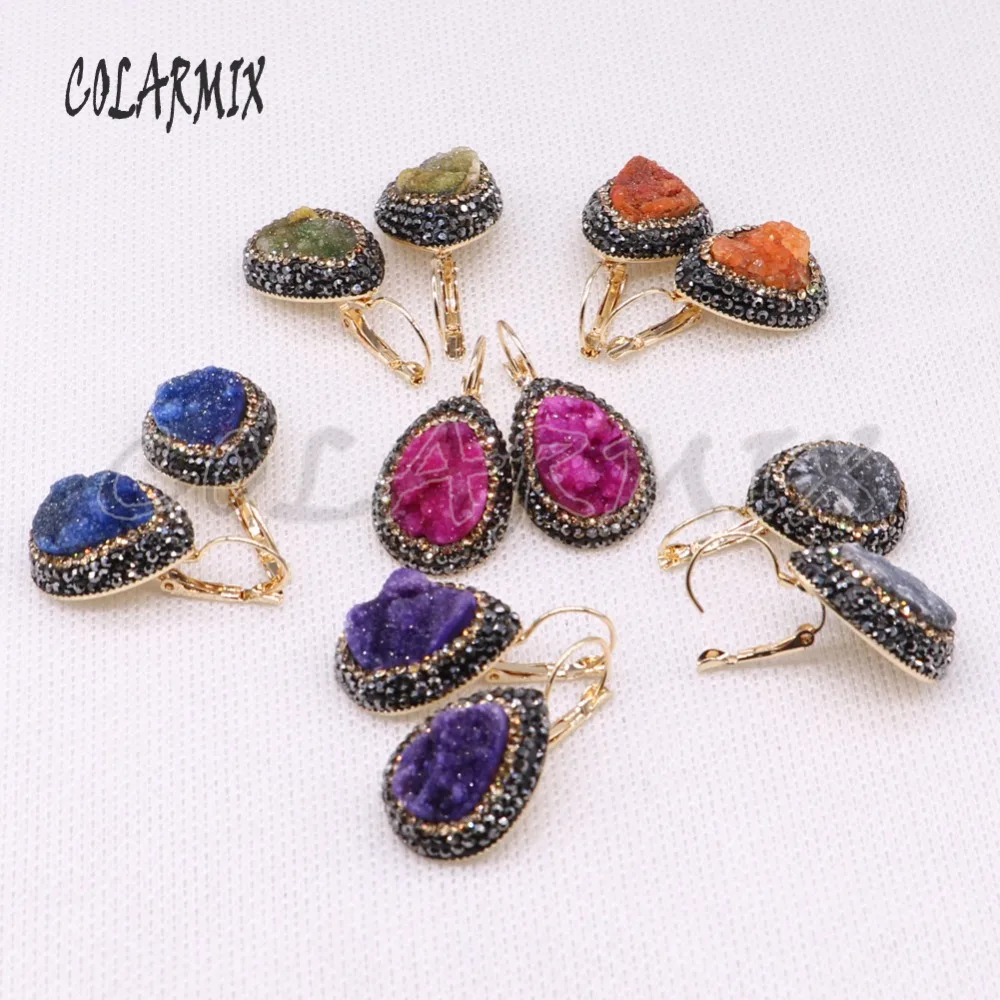 

5 pcs Natural druzy earrings drop shape golden bezel druzy earrings wholesale jewelry gem jewelry for women 3938
