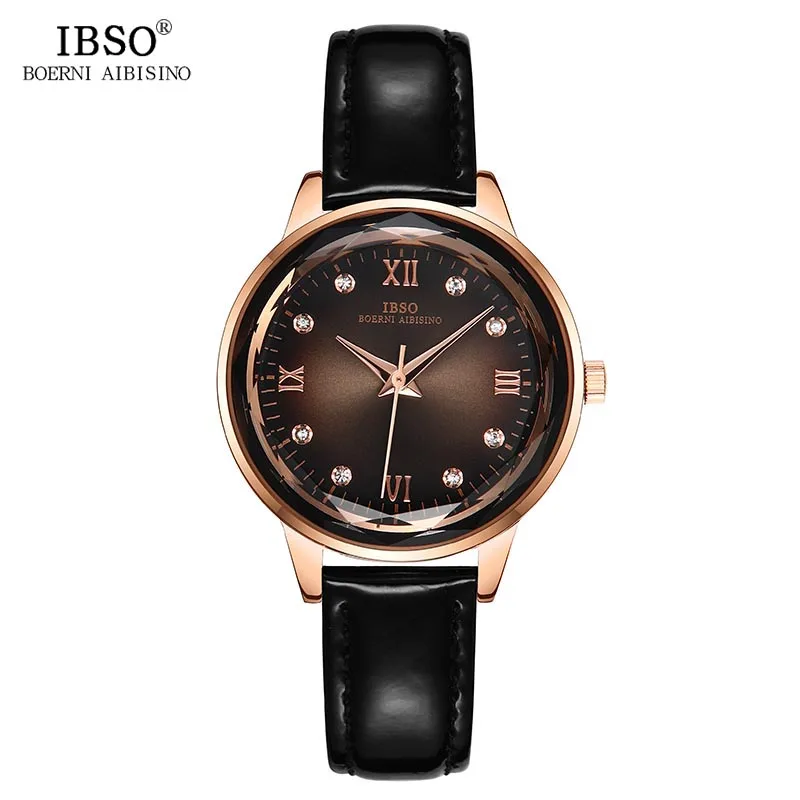 

IBSO Women's Quartz Watch Lady Leather Watchband Wrist Watches Fashion Shiny Rhinestone Waterproof Wristwatch 2019 Gift for Wife
