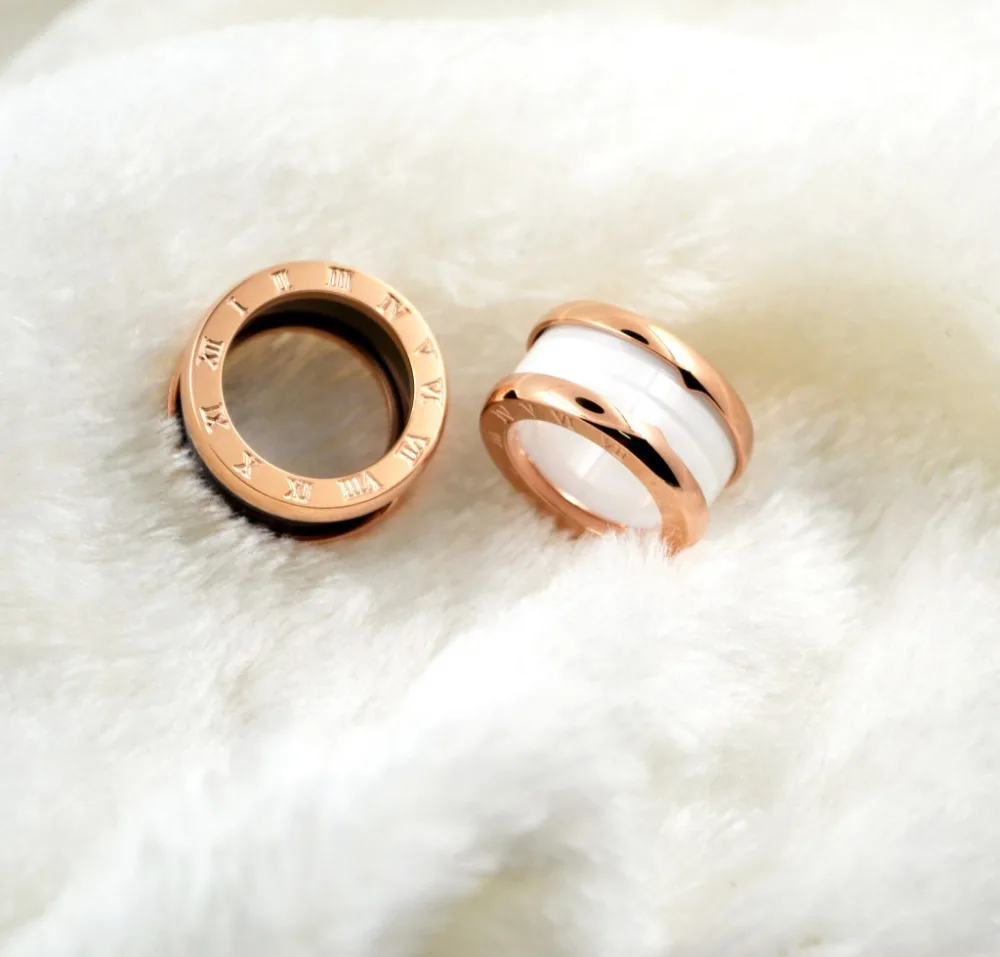 Bilincolor модное кольцо из нержавеющей стали розового золота белого керамического римское письмо для женщин и мужчин