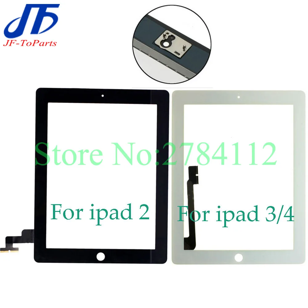 10Pcs touch panel Replacement For iPad 2 / 3 / 4 front Touch Screen Digitizer front outer Glass white black colour with sticker