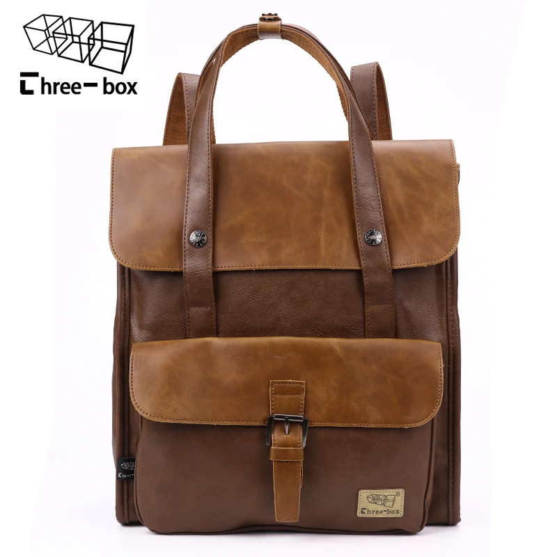 Брендовый мужской школьный рюкзак Three box из искусственной кожи Женские винтажные