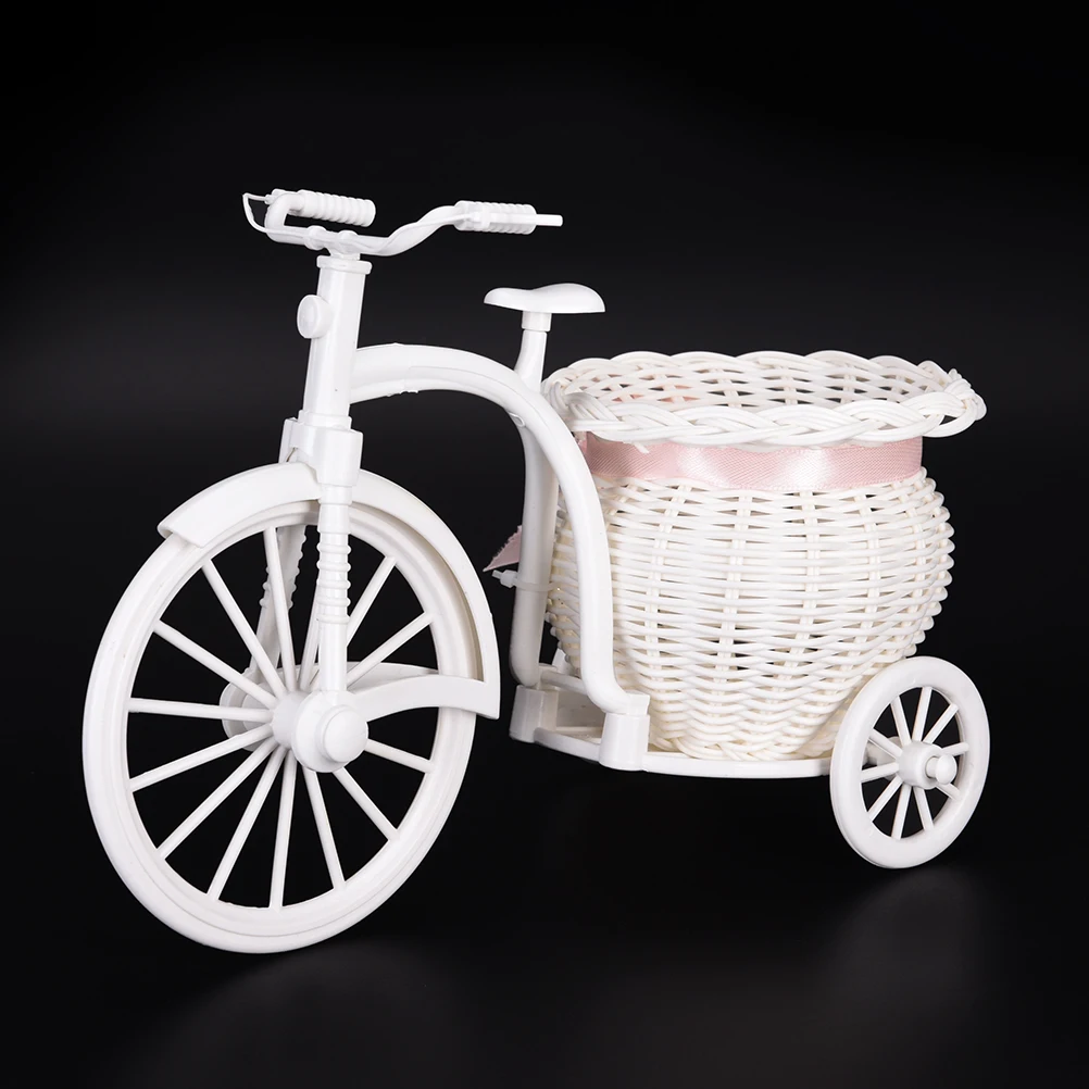 

1PCS DIY Plastic White Tricycle Bike Design Flower Basket Container For Flower Plant Home Weddding Decoration 26*16*12cm