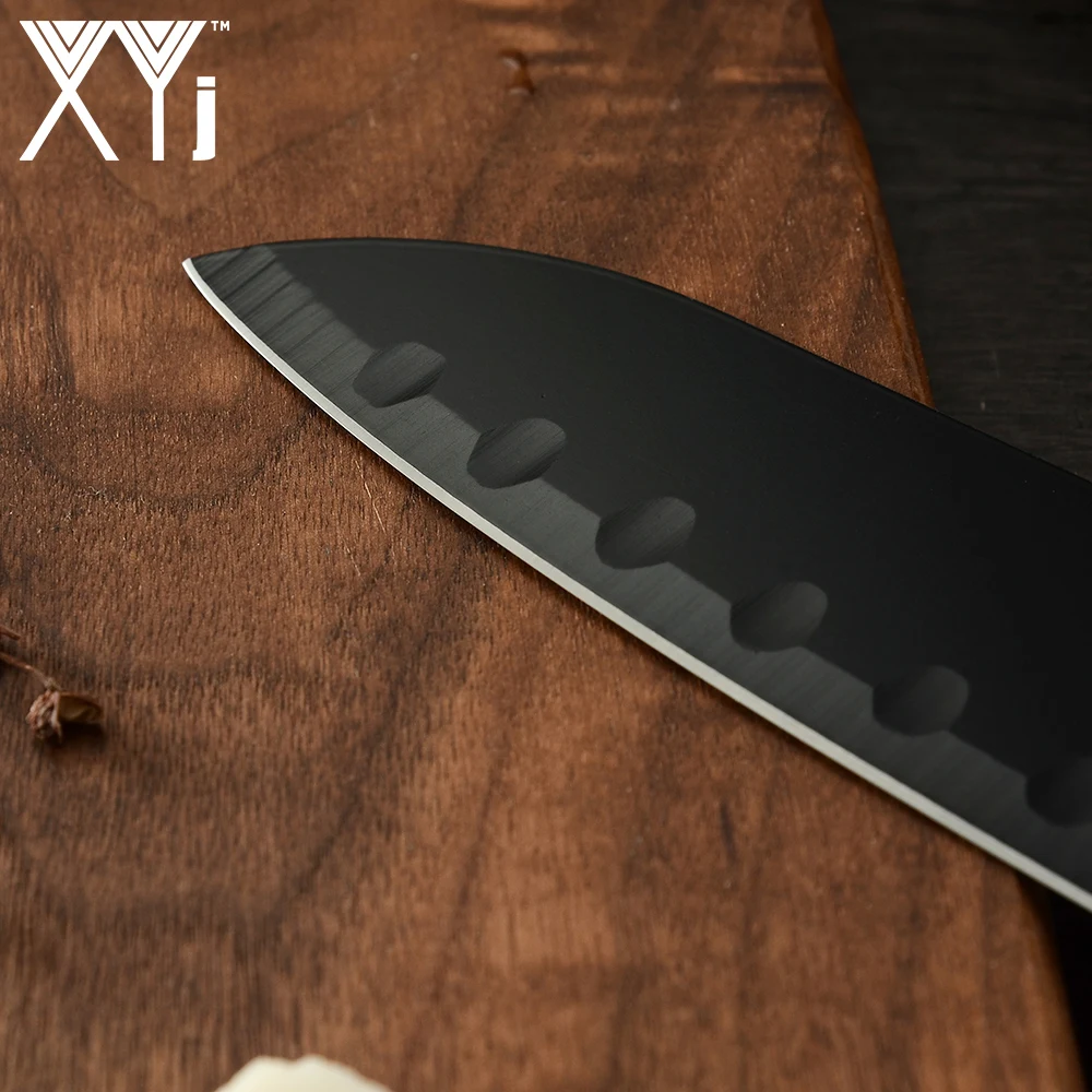 XYj Нержавеющая сталь Кухня ножи Набор сплошной черныый Пластик ручка Кухня Ножи набор для мяса, офощей, фруктов рыбы Кухня инструменты