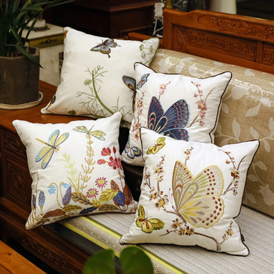 Embroidered Decorative Butterfly Pillows Seat Chair Cushion Luxury
