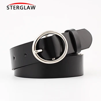 

Newest Round buckle belts female HOT leisure jeans wild strap without pin metal buckle brown PU leather belt for women N217
