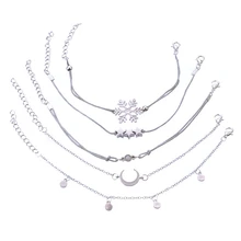 5 шт./компл. модный браслет снежинка драгоценные камни звезда полумесяц цепочка из пластинок браслет набор женщин Изысканные ювелирные изделия вечерние аксессуары Подарки