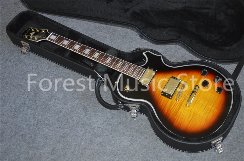 

China OEM Vintage Sunburst Finish Solid Mahogany Guitar Body Suneye LP Custom Style Guitars Electric With Guitar Case