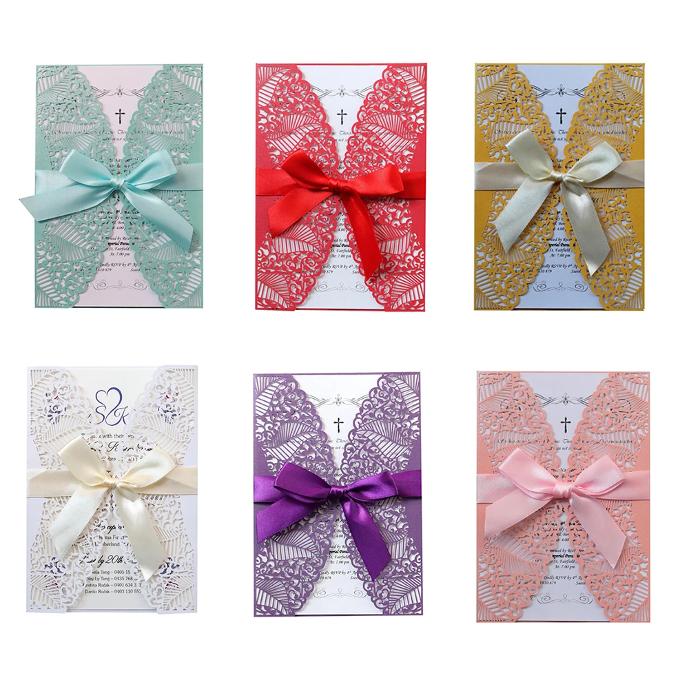  Luxurious 10Pcs Hollow Laser Cut Wedding Invitations Card Elegant Engagement Wedding Fashion Greeti - 33044503130