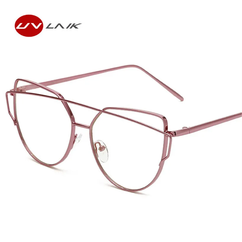 Uvlaik женщин Кошачий глаз Очки Рамки модные двойные луч Брендовая Дизайнерская обувь очки ретро из металла Рамки ясно очки женские Очки