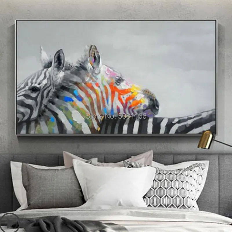 

New Arrivals Hand-painted gray animals lover Oil Painting on Canvas Home Decor couple zebra Canvas Oil Painting family picture