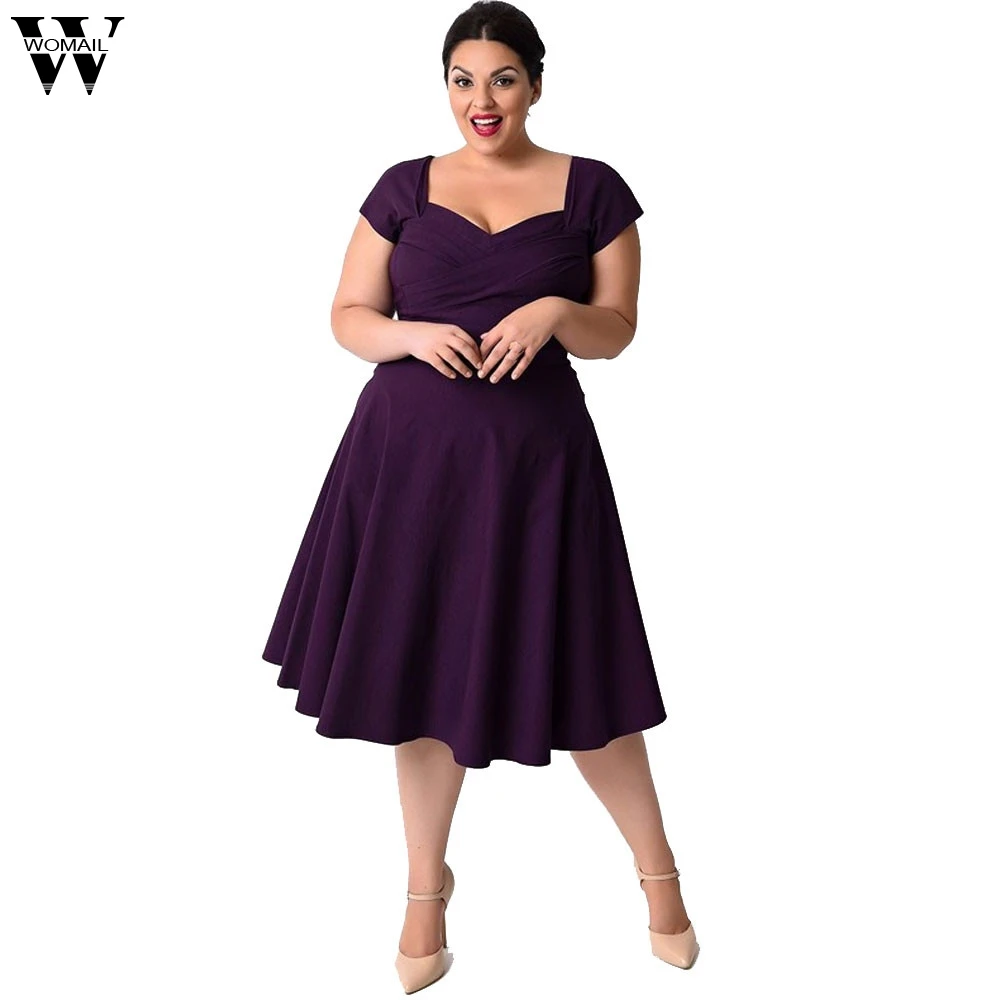 

Dresses Fashion Womens Plus Size Women Casual Short Sleeve Formal Cocktail Solid Swing Dress dropship Jan15
