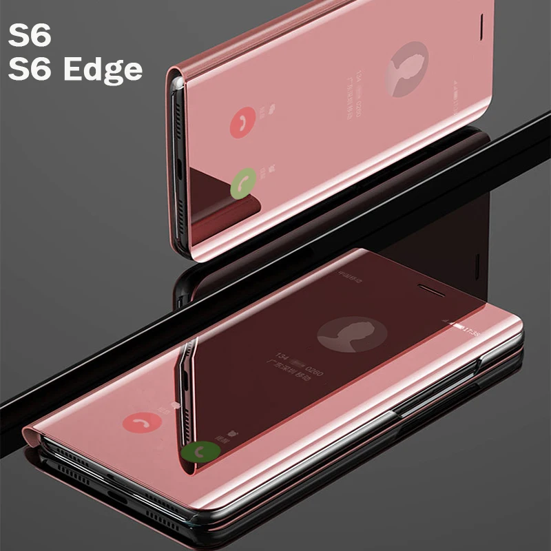 Откидной смарт-зеркальный чехол для телефона, чехол, для samsung galaxy S6 Edge Plus S 6 S6edge, кожаный Прозрачный чехол для задней панели с Откидывающейся Крышкой цвета розового золота