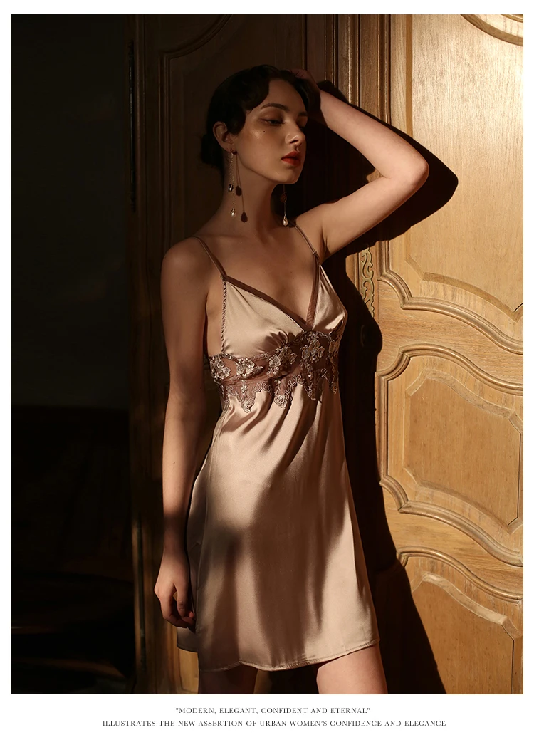 CINOON, шелковое атласное Ночное платье, без рукавов, домашняя одежда для женщин, сексуальное женское белье, модная ночная сорочка, Цветочная вышивка, глубокий v-образный вырез, ночное белье
