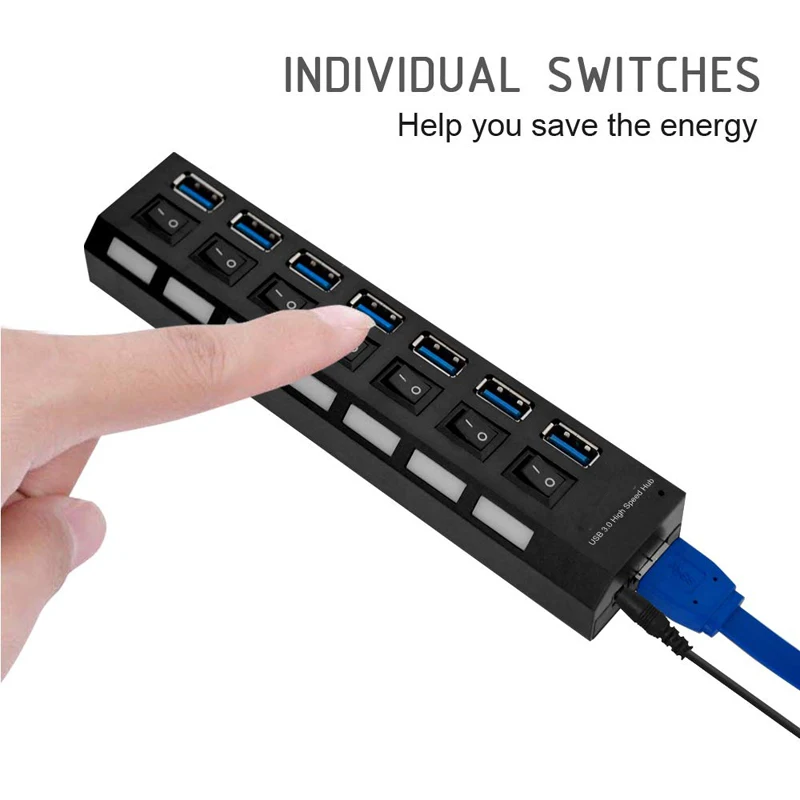 USB 3 0 HUB 4 Port USB HUB USB Splitter Power Adapter with Individual Power Switches 3
