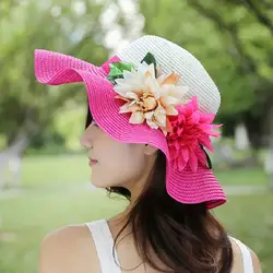 [Глава пчелы] 2018 модные летние соломенные Шапки для Для женщин флоппи пляж Hat цветок шляпа от солнца больших Брим Панама кепки