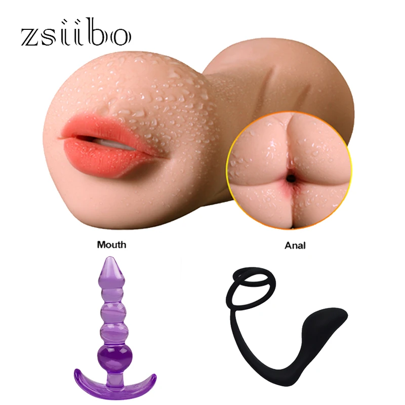 Value 3 piece set 1 Silicone Male Prostate Massager 1 Oral Artificial Vagina Male Masturbator 1 Jelly Silicone Anal Plug QQTZ10