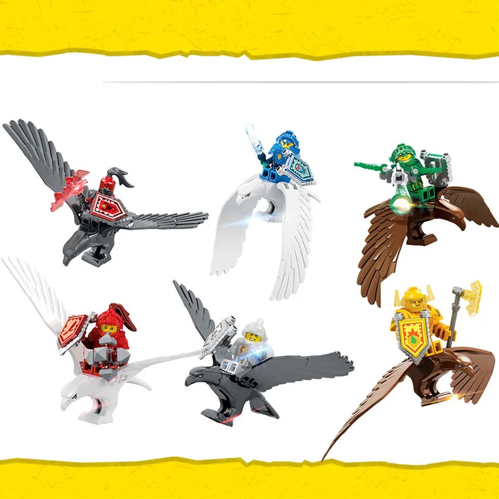 

6pcs Nexus Soldiers Futrue Knights Eagles Robin Aaron Beast Master Castle Warrior Building Blocks Figures Gift Boy Toy Children