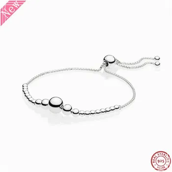 

NEW Arrival String of Various Size Beads Sliding Clasp Bracelets for Women Popular 925 Sterling Silver Jewelry Making FLB063