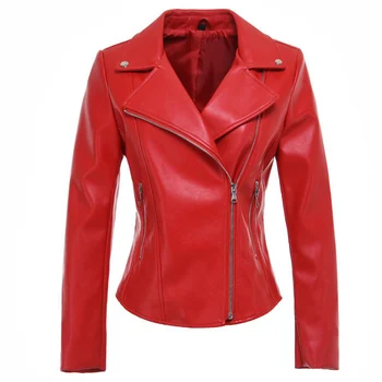 

2020 New Spring Women Faux Leather Jackets Fashion Black Color Turn-Down Collar Zippers Short Ladies PU Leather Jacket