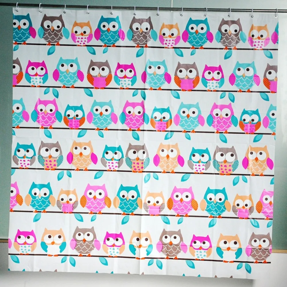 

Feiqiong Brand Cartoon Owl Pattern Waterproof Shower Curtain Liner 180x180 PEVA Fabric For The Bathroom With 12 Hooks